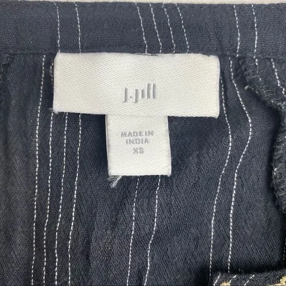 J Jill Peasant Blouse XS Black White Stripe Lace - Picture 9 of 14
